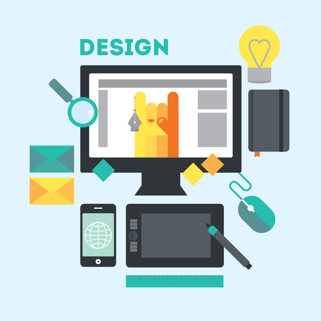 Designer's workspace and stuff. Modern workplace of web designer in creative process or website navigation